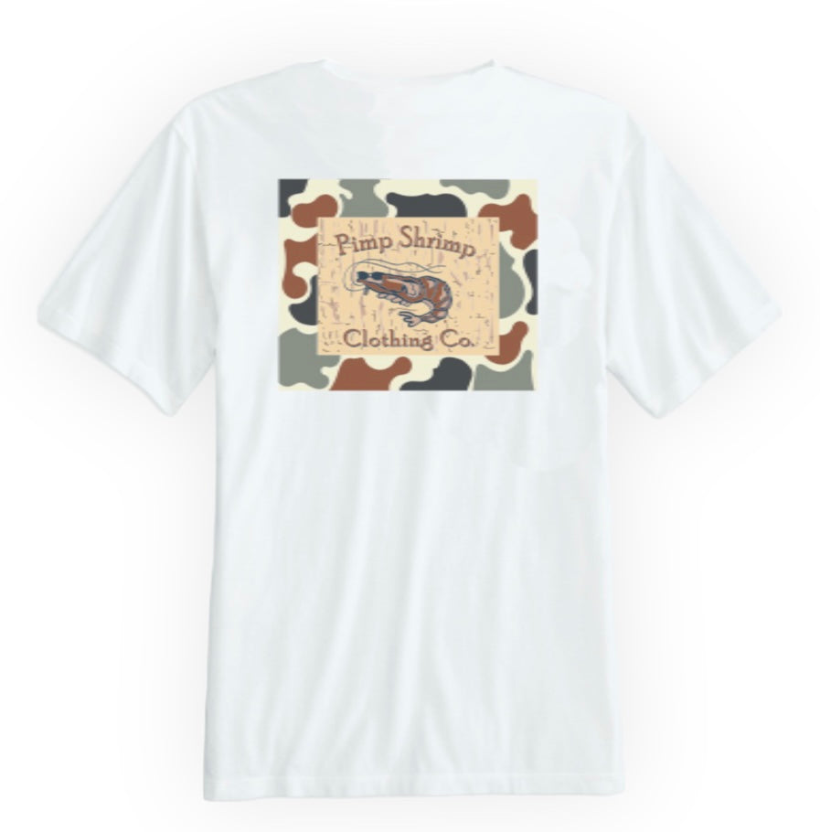 White Short Sleeve Camo-Back Pocketed T-Shirt