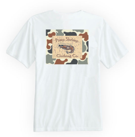 White Short Sleeve Camo-Back Pocketed T-Shirt
