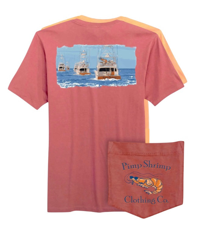 "Gone Fishing" Short Sleeve Pocketed T-Shirts - Brick