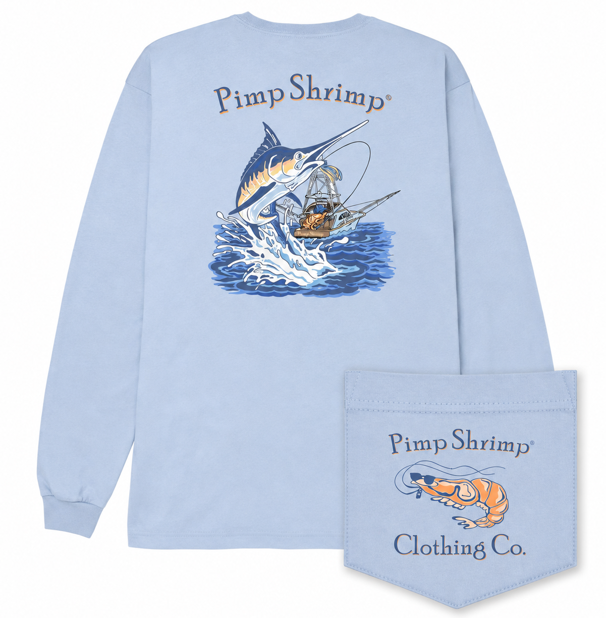 Fish On Long Sleeve T-Shirt - Misty Blue