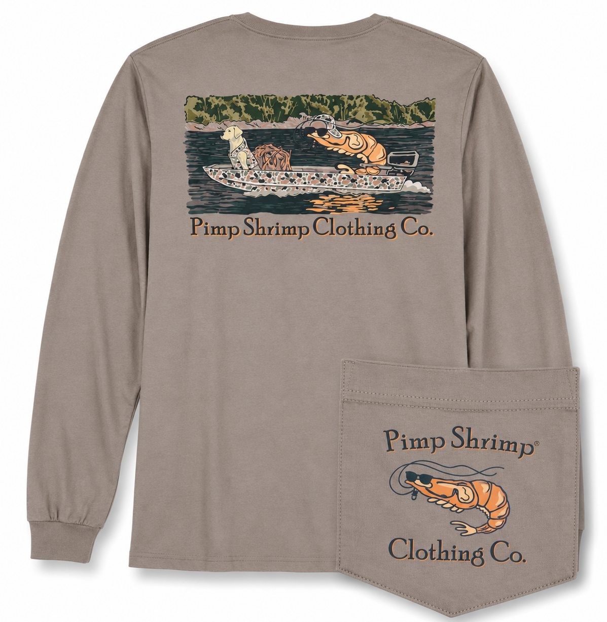 Jon Boat Long Sleeve T-Shirt - Warm Grey