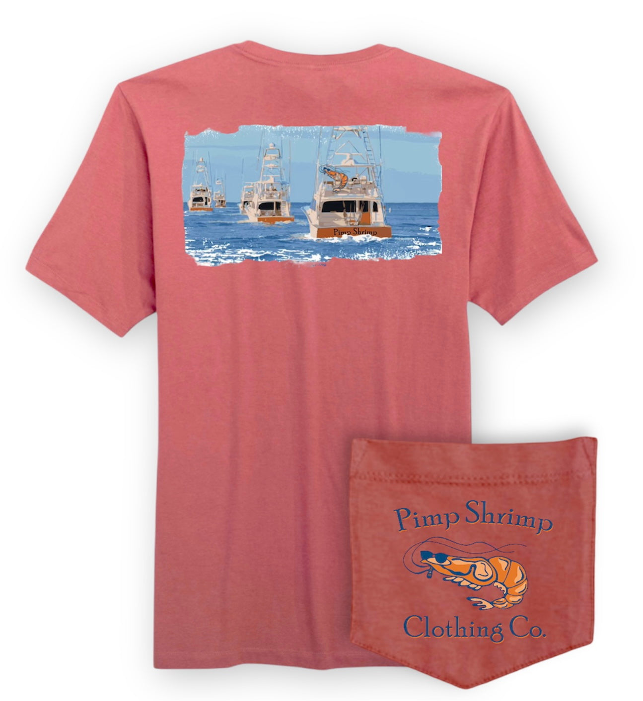 "Gone Fishing" Short Sleeve Pocketed T-Shirts - Peach Daiquiri
