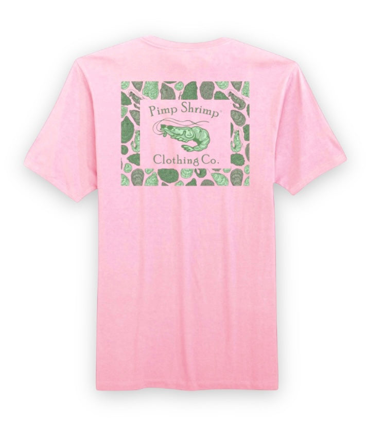 Green Oyster Camo-Back Short Sleeve T-Shirt - Pink