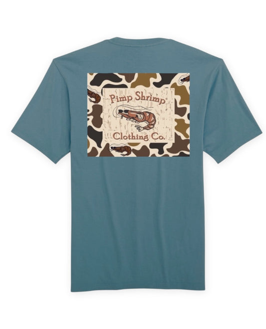 Camo-Back Short Sleeve Pocketed T-Shirt - Slate
