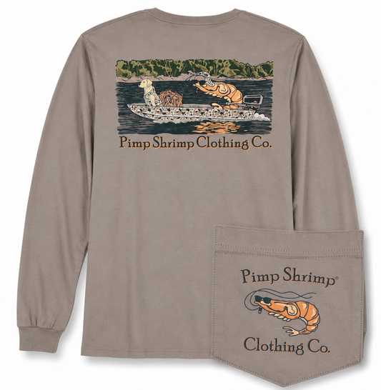 Jon Boat Long Sleeve T-Shirt - Warm Grey