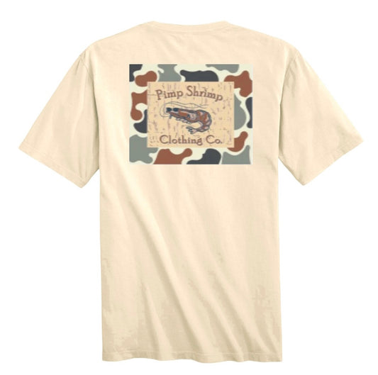 Short Sleeve Camo-Back Pocketed T-Shirt - Cream