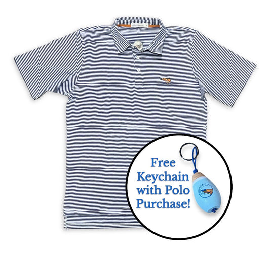 Men’s Polo - Dark Blue Striped with Free Keychain