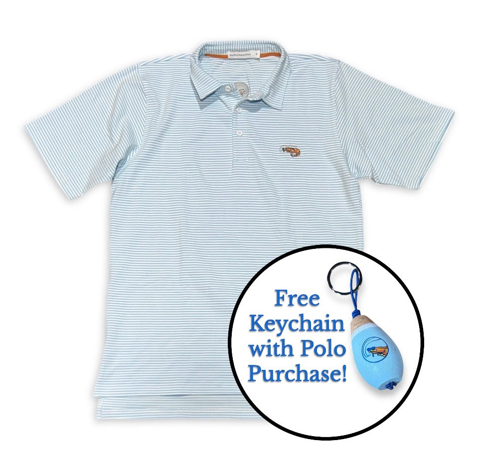 Men’s Polo - Light Blue Striped with Free Keychain