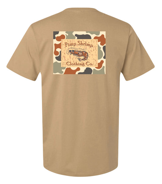 Short Sleeve Camo-Back Pocketed T-Shirt - Latte